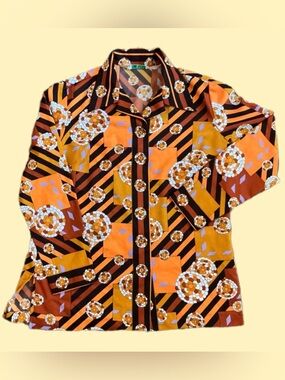 Genuine Vintage 60’s 70’s Long Sleeved Button Down Shirt, Dagger Collar, Med-Lg